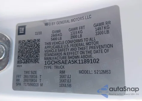 2019 Chevrolet Colorado из США, поврежденный, VIN 1GCHSAEA5K1189102